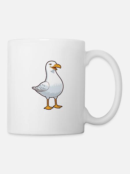 Seagull Cartoon Kawaii Aquarel Illustratie - Mugg - vit