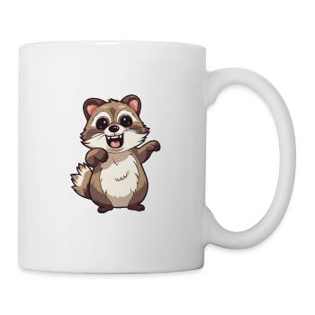 Waschbär-Karikatur-Kawaii-Aquarell-Illustration - Tasse - Weiß - Rechts