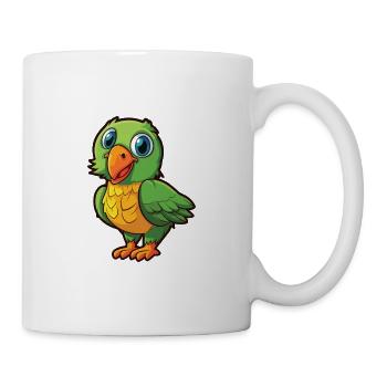 Papageien-Karikatur-Kawaii-Aquarell-Illustration - Tasse - Weiß - Rechts