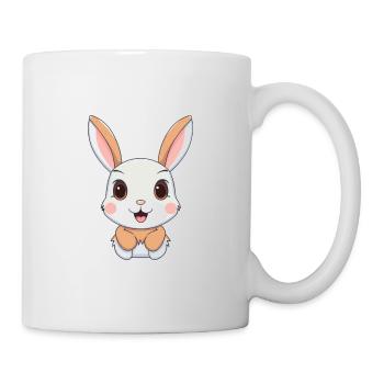 Kaninchen-Karikatur-Kawaii-Aquarell-Illustration - Tasse - Weiß - Rechts