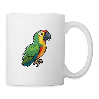 Papageien-Karikatur-Kawaii-Aquarell-Illustration - Tasse - Weiß - Rechts
