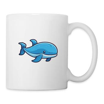 Blue Whale Cartoon Kawaii Watercolor Illustration - Mug - white - Right