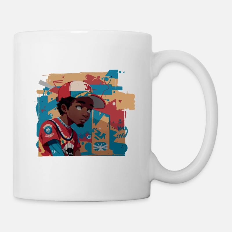 Black Kid in front of Graffiti Wall - Mug - white
