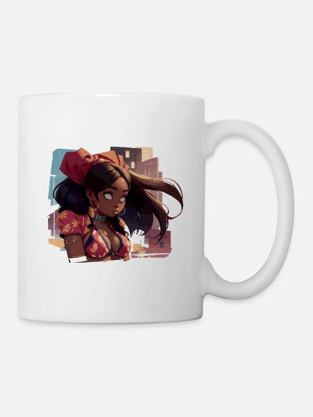 Schwarzes Mädchen mit urbanem Hintergrund - Tasse - Weiß