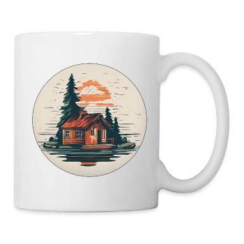 Haus am See / Hütte / See / Berge / Natur /Wald - Tasse - Weiß - Rechts