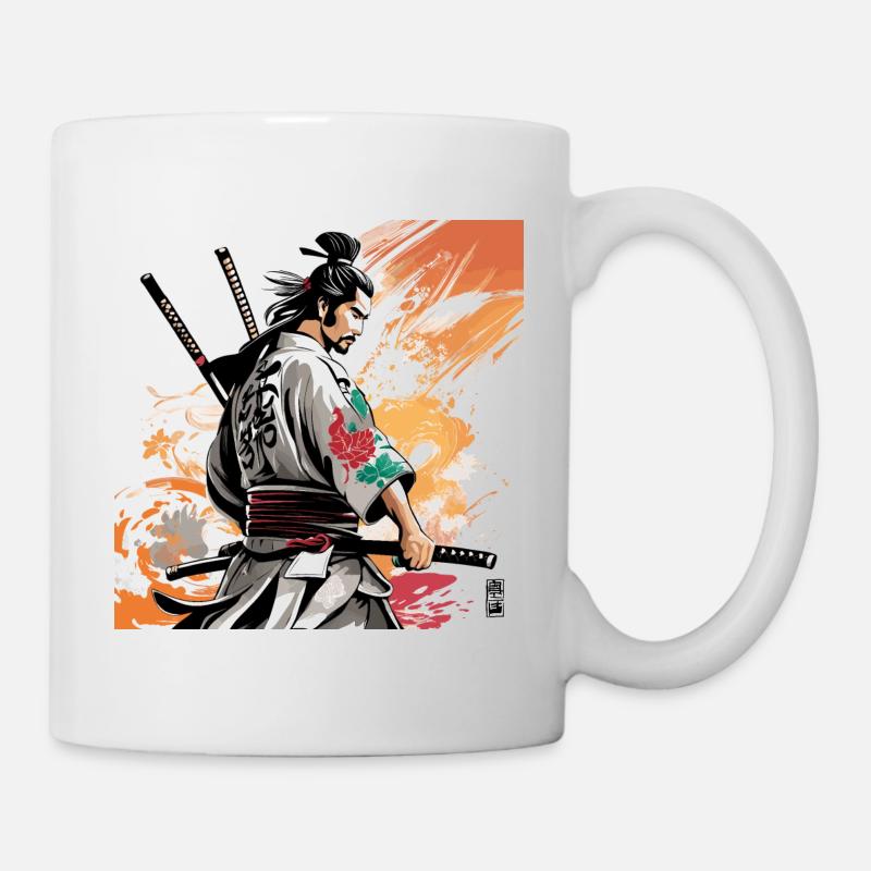 Samurai mit Schwertergrafik - Tasse - Weiß