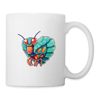 Peacock Mantis Shrimp Cartoon Kawaii Illustration - Mug blanc - blanc - Droite