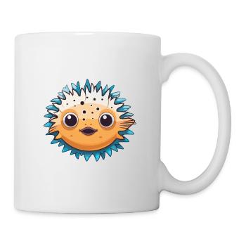 Stachelschwein-Kugelfisch-Karikatur-Kawaii-Illustration - Tasse - Weiß - Rechts