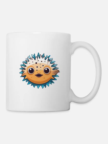 Porcupine Pufferfish Cartoon Kawaii Illustration - Mug blanc - blanc