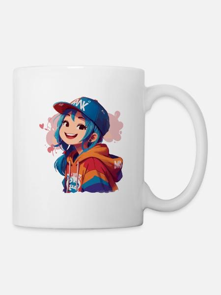 Asiatisches Mädchen im Kapuzenpullover - Tasse - Weiß
