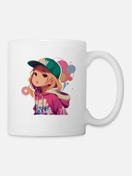 Blondes Mädchen im Kapuzenpullover - Tasse - Weiß