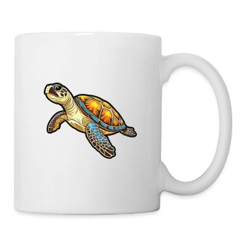Hawksbill Turtle Cartoon Kawaii Illustration - Mug - white - Right
