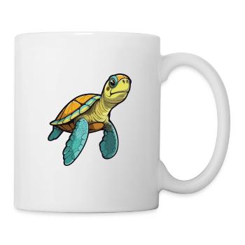Green Sea Turtle Cartoon Kawaii Illustration - Mug - white - Right