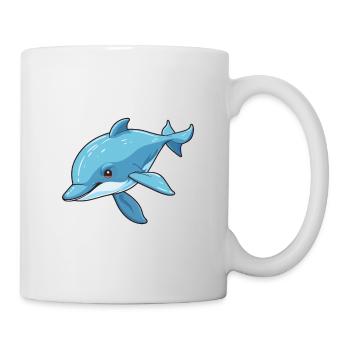 Cute Funny Dolphin Cartoon Kawaii Illustration - Mug - white - Right
