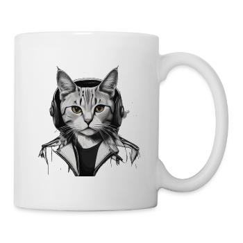 Katze Kopfhörer Musik - Tasse - Weiß - Rechts