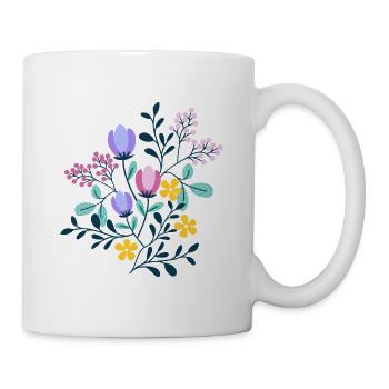 Rosa, lila und gelbe BLUMEN - Tasse - Weiß - Rechts
