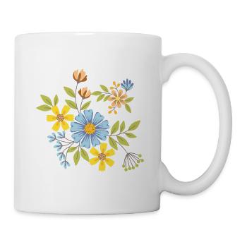 Fleurs Crème Bleue et Jaune - Mug blanc - blanc - Droite