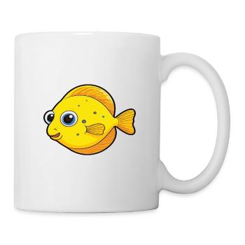 Gelbe Tang-Karikatur-Kawaii-Aquarellillustration - Tasse - Weiß - Rechts