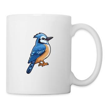 Blauer Eichelhäher Karikatur Kawaii Aquarellillustration - Tasse - Weiß - Rechts