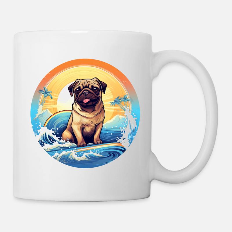 Surfing Pug Dog at sunset - Mug - white