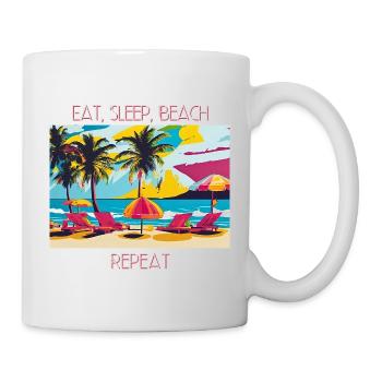 Essen, Schlafen, Strand, Wiederholen - Tasse - Weiß - Rechts