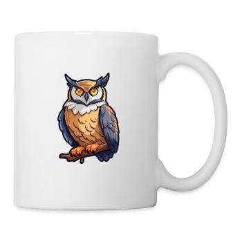 Great Horned Owl Cartoon Kawaii Illustration - Mug - white - Right