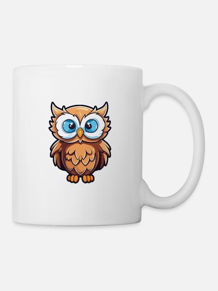 Hibou Dessin Animé Kawaii Aquarelle Illustration - Mug blanc - blanc