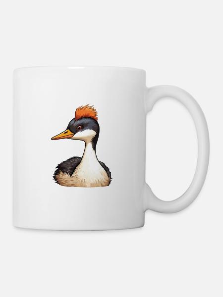 Haubentaucher-Karikatur-Kawaii-Aquarell-Illustration - Tasse - Weiß