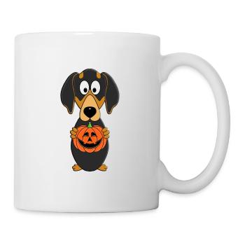KÜRBIS - SCHNITZEN - HALLOWEEN - DACKEL - HUND - Tasse - Weiß - Rechts