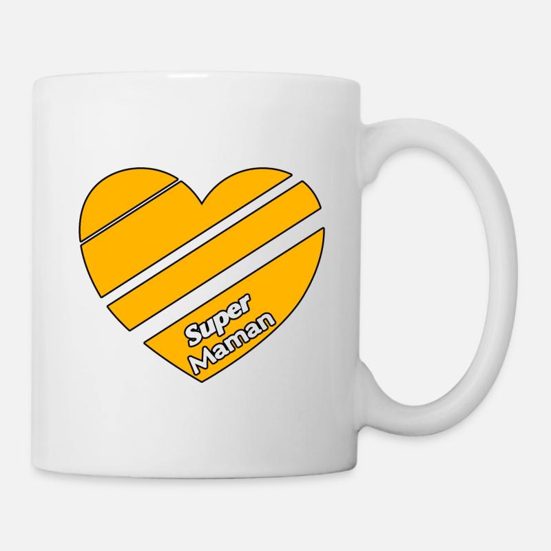Design Coeur rayé jaune - Idée cadeau Super Maman - Mug blanc - blanc