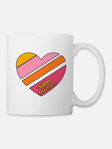 Coeur rayé et coloré - Idée cadeau Super Maman - Mug blanc - blanc