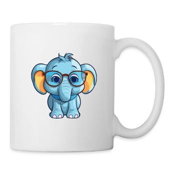 Elefant mit Brille Cartoon Kawaii Illustration - Tasse - Weiß - Rechts