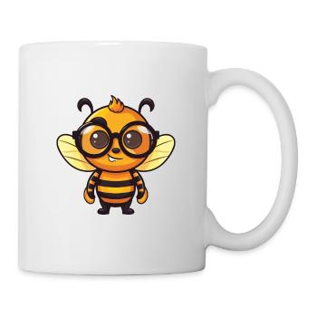 Biene trägt Brille Karikatur Kawaii Illustration - Tasse - Weiß - Rechts