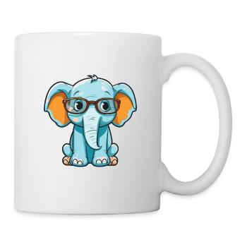 Elefant mit Brille Cartoon Kawaii Illustration - Tasse - Weiß - Rechts