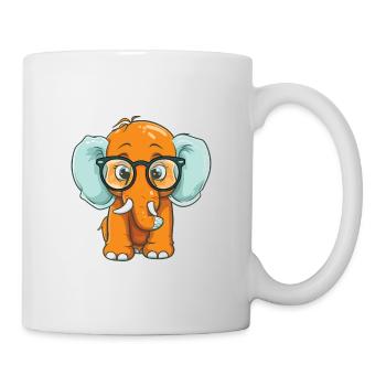 Elefant mit Brille Cartoon Kawaii Illustration - Tasse - Weiß - Rechts