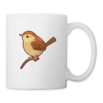 Zaunkönig-Vogel-Karikatur-Kawaii-Aquarell-Illustration - Tasse - Weiß - Rechts