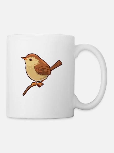 Zaunkönig-Vogel-Karikatur-Kawaii-Aquarell-Illustration - Tasse - Weiß