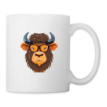 Buffalo With Glasses Cartoon Kawaii Illustration - Mug - white - Right