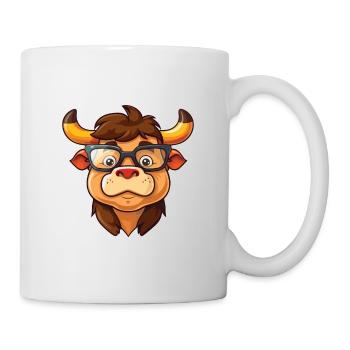 Bull Wearing Glasses Cartoon Kawaii Illustration - Mug - white - Right
