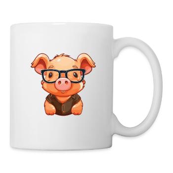 Cochon portant des lunettes Dessin animé Kawaii Illustration - Mug blanc - blanc - Droite