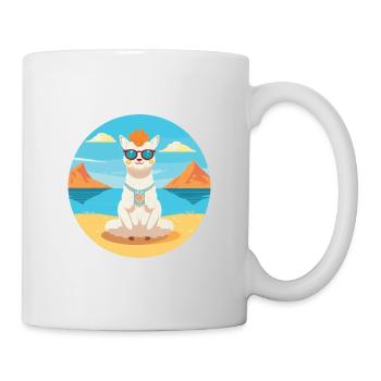 Alpaka-Karikatur-Yoga-Strand-Sommer-Illustration - Tasse - Weiß - Rechts