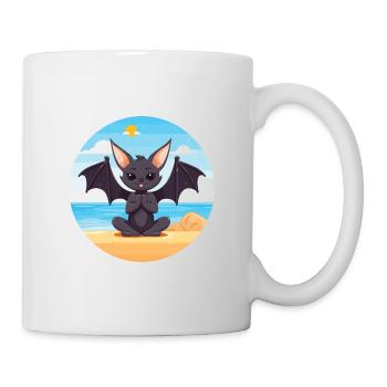 Bat Cartoon Yoga Beach Summer Illustration - Mug - white - Right