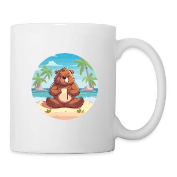 Bear Cartoon Yoga Beach Summer Illustration - Mug - white - Right