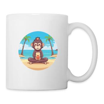 Pavian-Karikatur-Yoga-Strand-Sommer-Illustration - Tasse - Weiß - Rechts