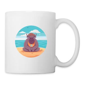 Bison Cartoon Yoga Beach Summer Illustration - Mug blanc - blanc - Droite