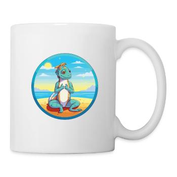 Chamäleon-Karikatur-Yoga-Strand-Sommer-Illustration - Tasse - Weiß - Rechts
