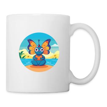 Schmetterlingskarikatur Yoga Strand Sommer Illustration - Tasse - Weiß - Rechts