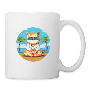 Cat Cartoon Yoga Beach Summer Illustration - Mug - white - Right