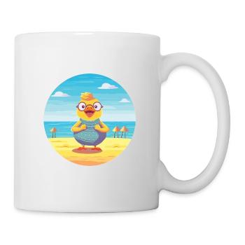 Hühnchen-Karikatur-Yoga-Strand-Sommer-Illustration - Tasse - Weiß - Rechts
