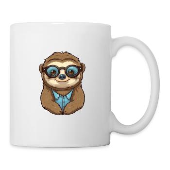 Faultier mit Brille Karikatur Kawaii Illustration - Tasse - Weiß - Rechts